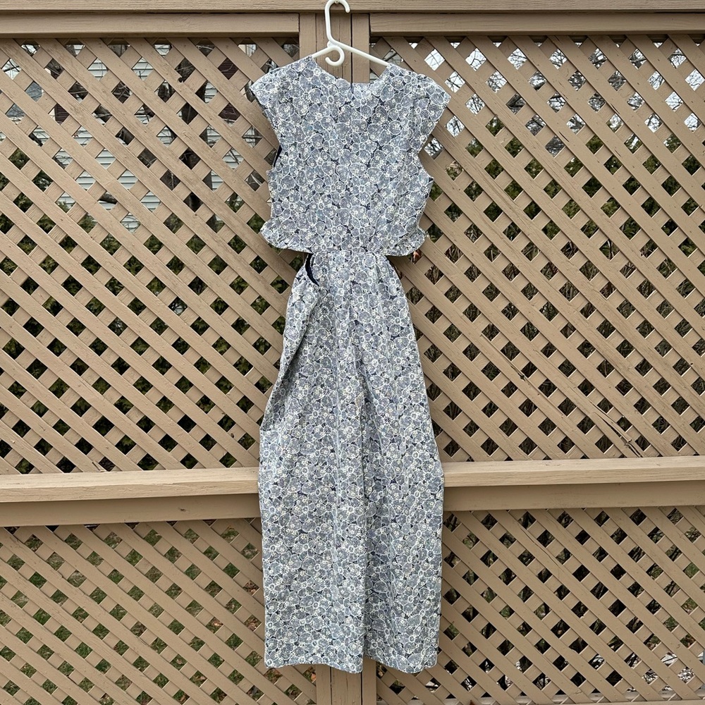 Adelyn Rae Floral Print Cutout Jumpsuit in Blue and White - Picture 4 of 7